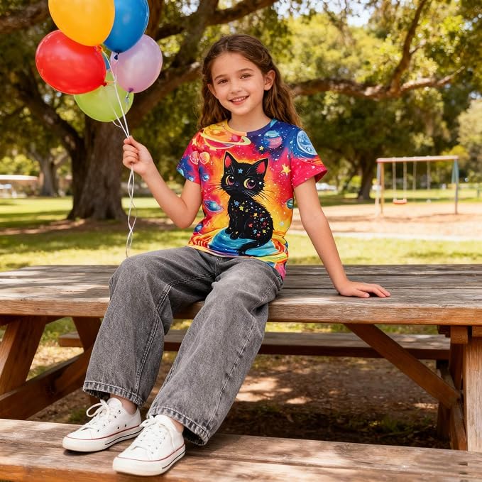 Funnycokid Girls Shirts Cat T Shirt Size 5-12 Clothes - Image 5