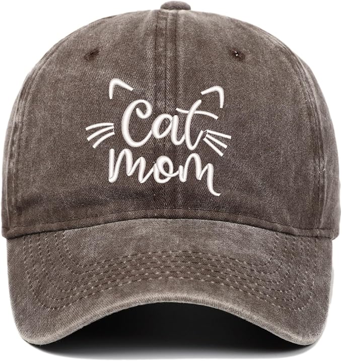 CORIRESHA Cat Mom Baseball Cap Washed Denim Cotton Adjustable Unisex Hat by CORIRESHA