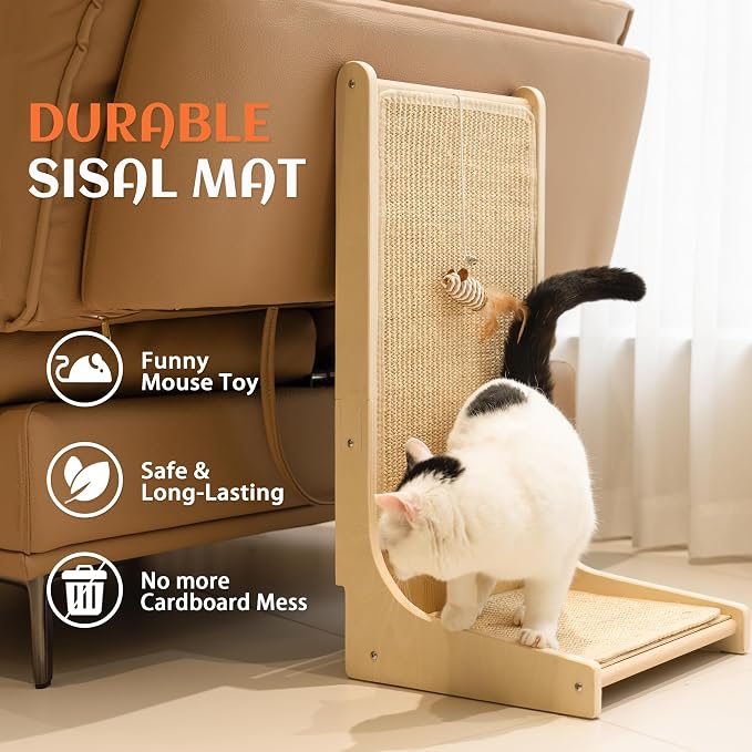 PETKARAY Sisal Cat Scratcher, Upright Cat Scratch Pad Wall Mounted, Vertical - Image 4