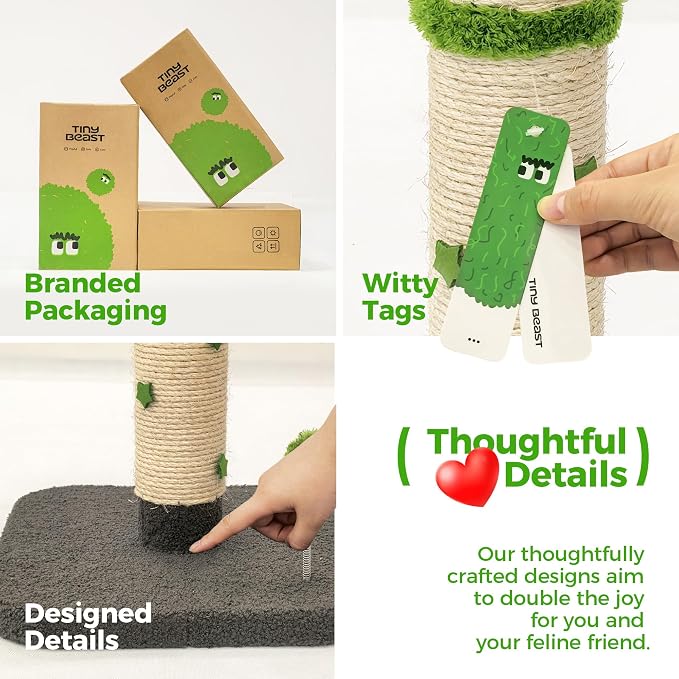TinyBeast 29.5" Tall Cat Scratching Post, 4-in-1 Natural Sisal Cat Scratcher - Image 7