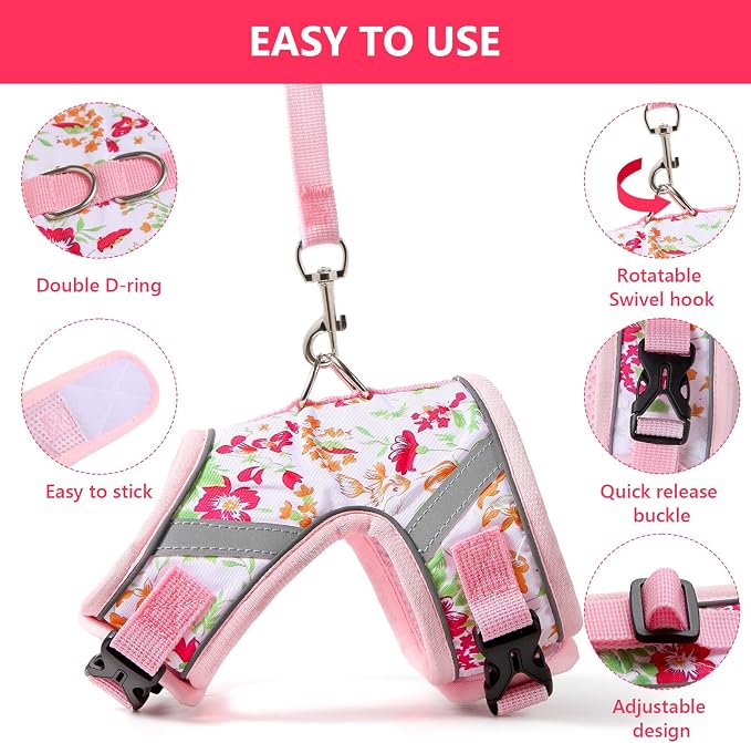 Floral cat Leash and Harness Set. The cat Harness Escape Proof Feature Allows - Image 3
