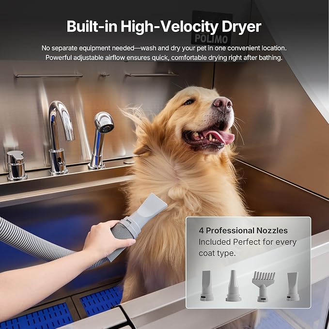 Dog Washing Station with Pet Dryer, 304 Stainless Steel Pet Wash Sink - Image 2