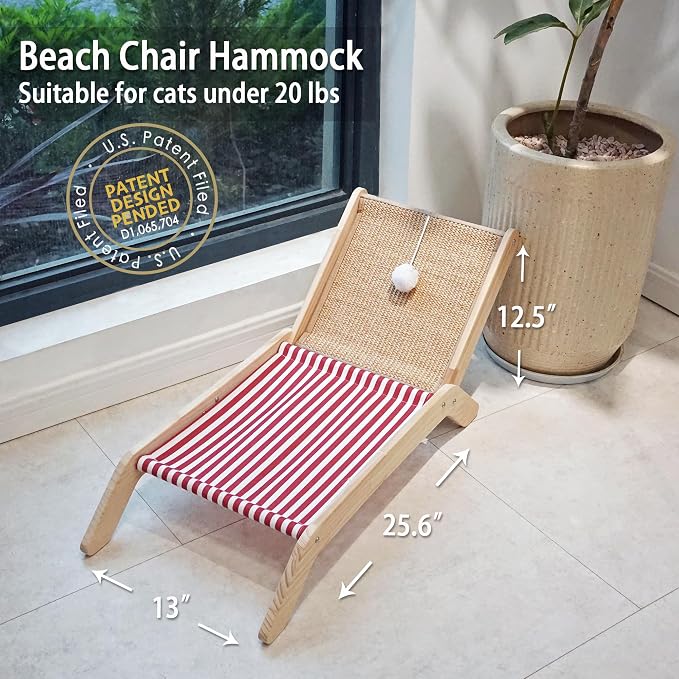 PETKARAY Cat Hammock with Coconut Palm Tree Scratching Post, Cozy Beach Chair - Image 2