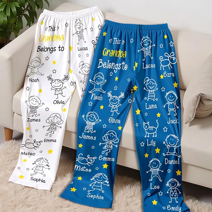 Custom Pajama Pants for Women Men, Personalized 67 Name Photo PJ Family Six - Image 5