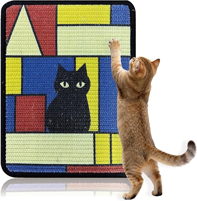 3-in-1 Sisal Cat Scratcher Mat 15x12 Inch – Art Cat Wall Scratcher by Soubeoii