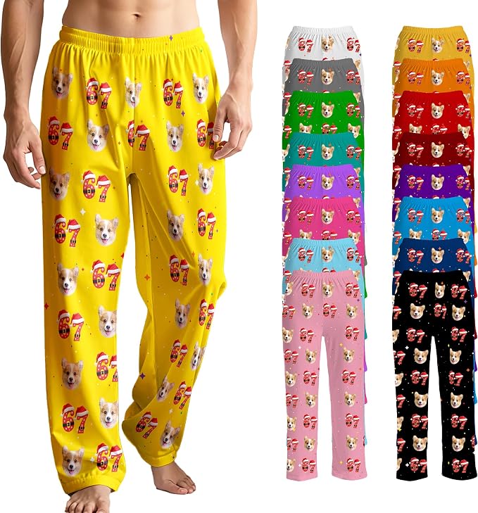 Custom Pajama Pants for Women Men, Personalized 67 Name Photo PJ Family Six by Artsadd