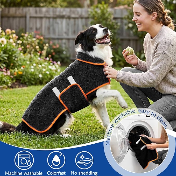Bienbee Dog Bathrobe, Super Absorbent for Small to Large Dogs, Black L - Image 5