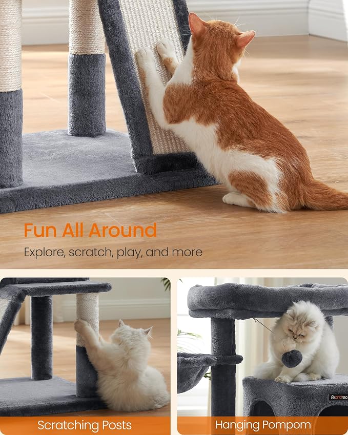 Feandrea Cat Tree, 37.8-Inch Cat Tower, Scratching Posts and Ramp, 2-Door Cave - Image 7