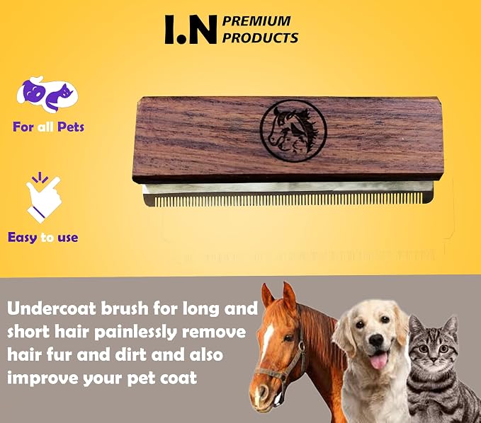 Deshedding Grooming Brush for Dogs Cats & Horse Easy Ergonomic Wood Groomer - Image 4