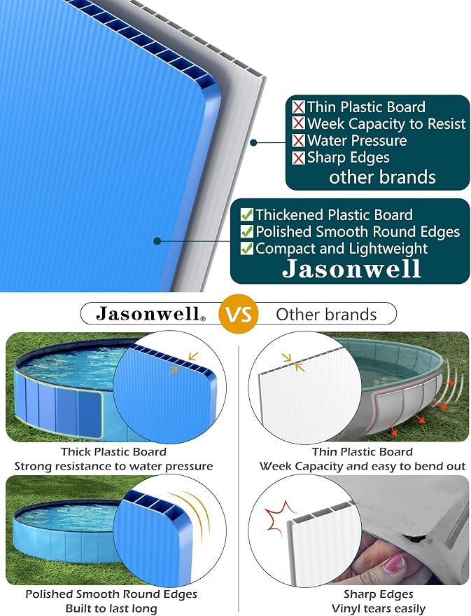 Jasonwell Foldable Dog Pool Collapsible Hard Plastic Swimming Pool Portable Kiddie/Pet Pool Doggie Wading Pool Bath Tub for Puppy Small Medium Large Dogs Cats and Kids 71" - Image 5