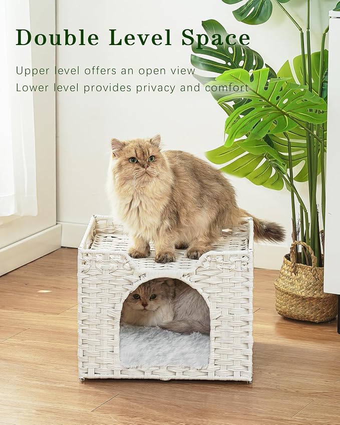 Cat Beds Indoor Kitten House, Handwoven Rattan Cat Cave Pet Cube, Large Cat - Image 2