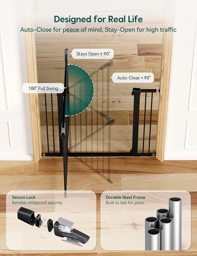 BABELIO 36" Tall Baby Gate, 26-40" Wide Auto Close Pet Gate, PressGuard C5 - Image 6