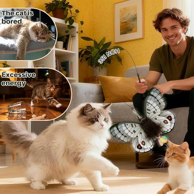 Walfront Cat Toys Interactive Teaser Wand, Butterfly Attachment - Image 4