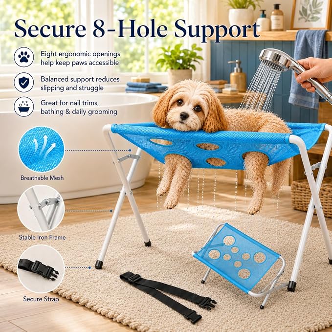 Pet Dog Bath Hammock, Cat Shower Grooming Table Hammock with Foldable Stand - Image 4