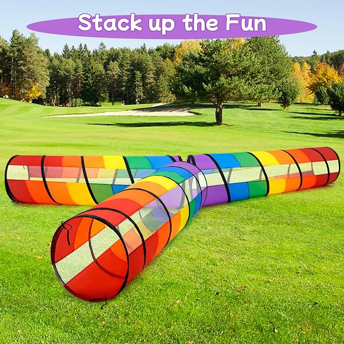 Kids Play Tunnel for Toddlers, Large 21" Colorful Rainbow Pop Up Crawl Through - Image 5