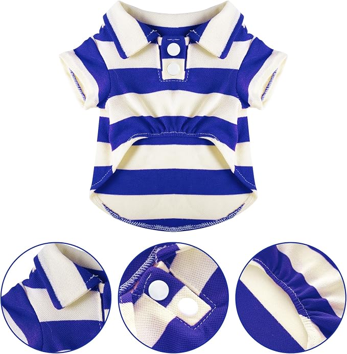 Dog Shirt Polo Shirt Striped Collar Puppy Clothes Summer Button Up Pet Clothes - Image 3