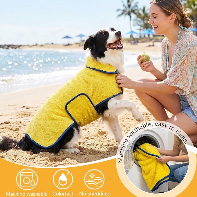 Bienbee Dog Bathrobe, Super Absorbent for Small to Large Dogs, Yellow M - Image 5