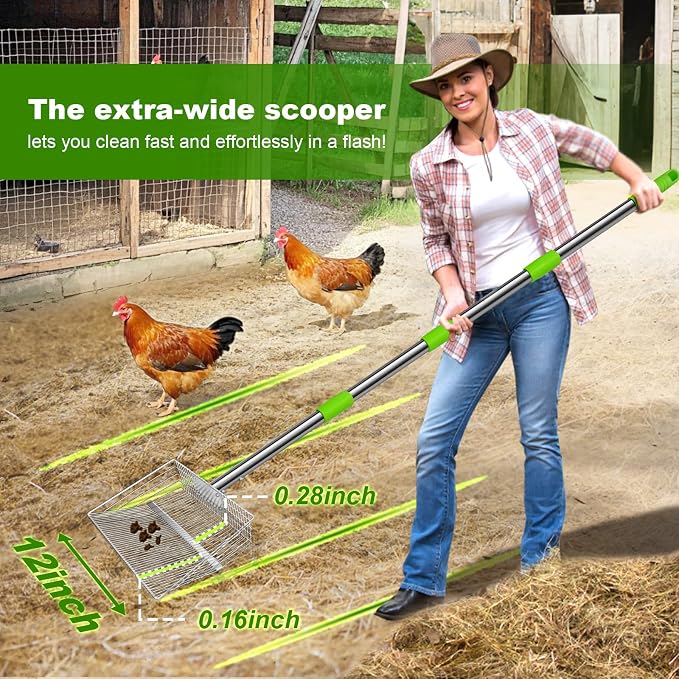 12inch Large Chicken Poop Scooper, 2 Widths of Slots Chicken Coop Litter Scoop - Image 4