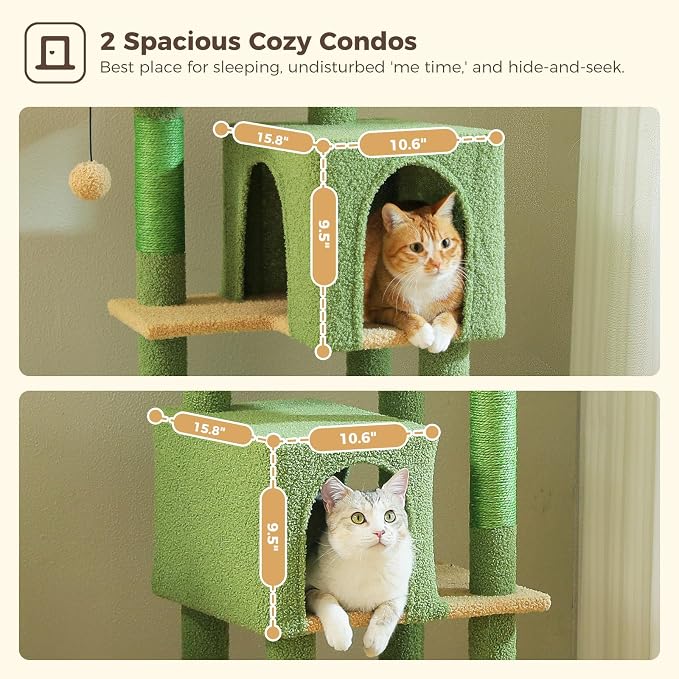 Cactus Cat Tree, 62-Inch Tall Multi-Level Cat Tower - Image 5