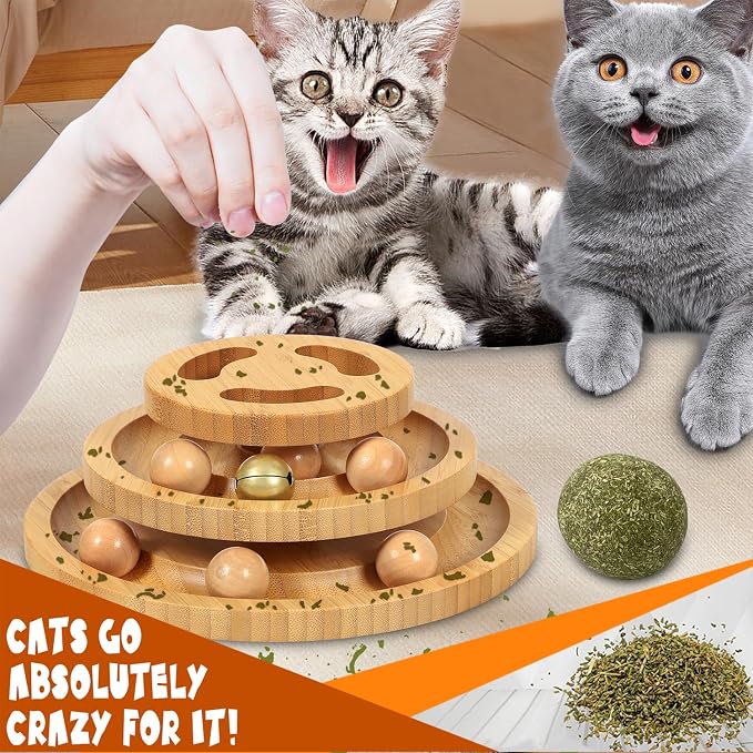 Cat Ball Track Toy with Puzzle Top, 3-Level Tower with 9 Removable Balls - Image 4