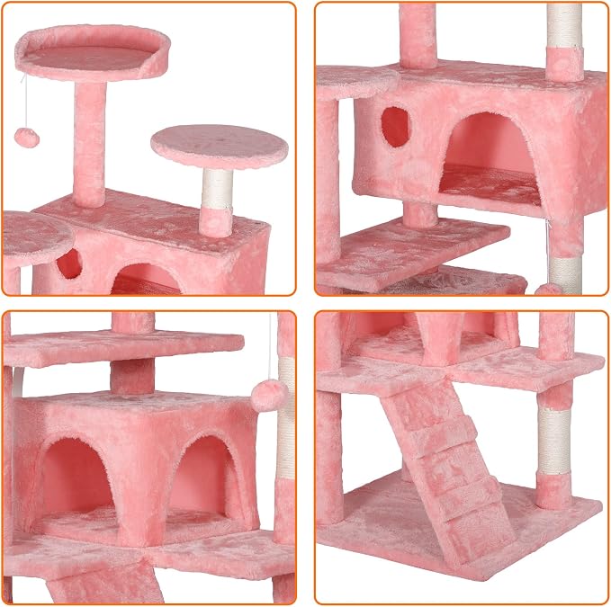 ZENY 54 Inch Cat Tree, Pet Furniture in Pink - Image 8