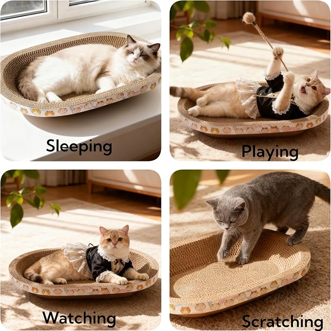 3 Pack Large Cat Scratcher Cardboard, Oval Cat Scratcher Bed Cat Scratch Pad - Image 6