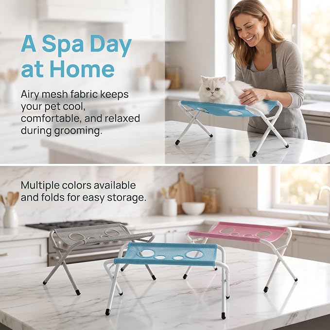 Grooming Pet Grooming Mesh Bath Stand Foldable Metal Frame with Quick Surface and Strap Suitable for pet Washing Maintenance Travel Grooming, Blue - Image 8