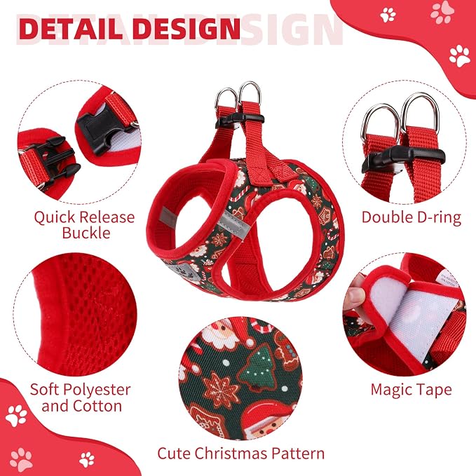 KOOLTAIL Christmas Dog Harness for Small Medium Dogs, Dog Harness and Leash Set - Image 2