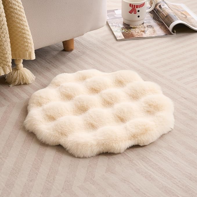 SHENGOCASE 2-Pack 20" Beige Round Faux Rabbit Fur Pet Cat Dog Bed Cushion Pad - Image 2