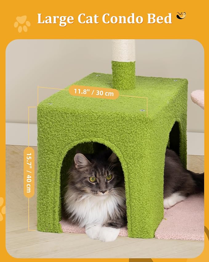 Flower Cat Tree for Indoor Cats, 2-Door Large Cat Condo Cave Bed for Big Adult - Image 4