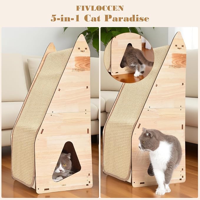 Enhanced Wood-Framed Cat Scratching Post: Large Sisal Cat Scratcher, Integrated - Image 7