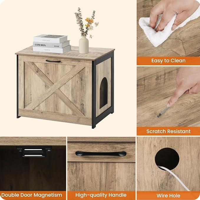 Dwanton Cat Litter Box Furniture Hidden, Cat Litter Box Enclosure, Reversible - Image 6