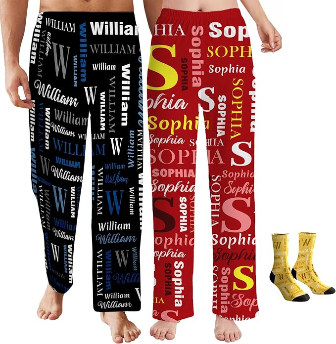 Custom Pajama Pants for Women Men, Personalized 67 Name Photo PJ Family Six by Artsadd
