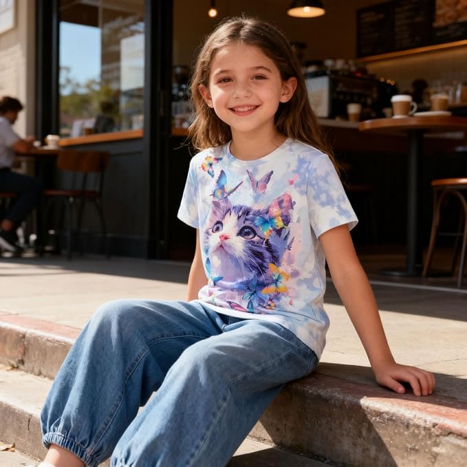 Funnycokid Girls Shirts Cat T Shirt Size 5-12 Clothes - Image 6