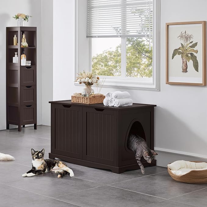 Yaheetech Cat Litter Box Enclosure, Litter Cabinet Furniture Hidden, Wooden Pet - Image 2