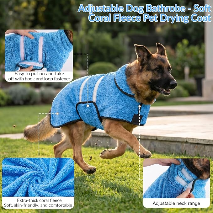 Dog Bathrobe, Super Absorbent for Small to Large Dogs, Light Blue 2XL - Image 4