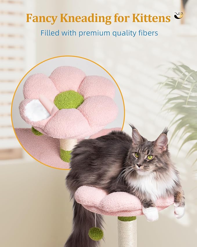 Flower Cat Tree for Indoor Cats, 2-Door Large Cat Condo Cave Bed for Big Adult - Image 3