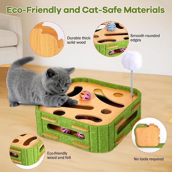 5-in-1 Cat Toys Interactive Wooden Cat Puzzle Toy Intelligence Treat Puzzle - Image 3