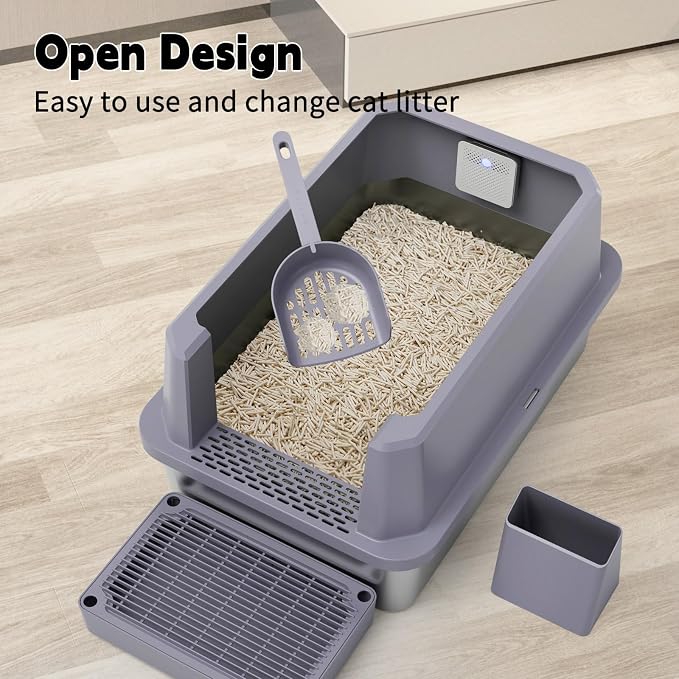 RIZZARI Stainless Steel Litter Box: Gray Leakproof Open Top Tray - Image 7
