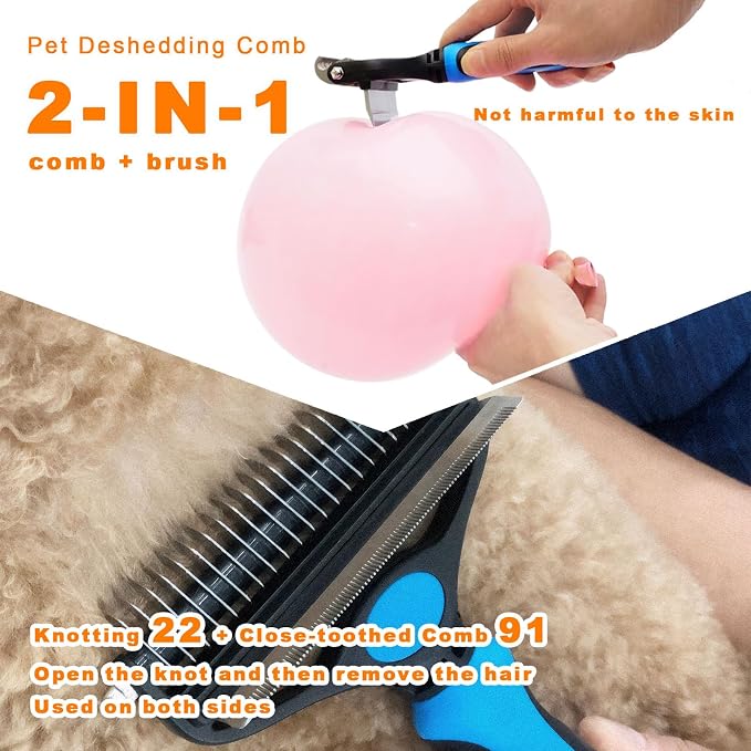 2 in 1 Dog Grooming Brush & Grooming Gloves Combo, Dematting Comb - Image 3