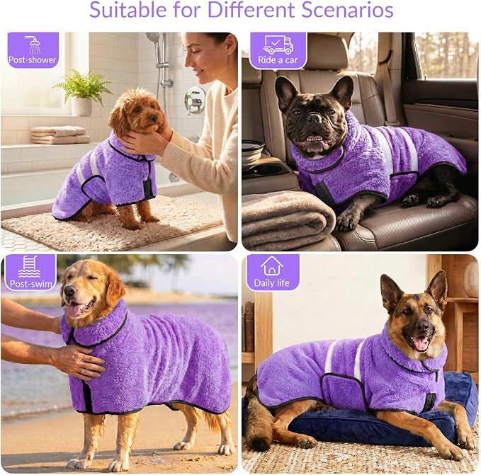 Dog Bathrobe, Super Absorbent for Small to Large Dogs, Light Purple L - Image 7