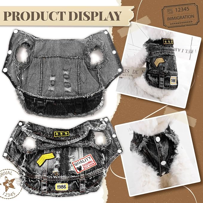 Cool Dog Jean Jacket Small Puppy Outfits Frenchie Clothes Denim Coats - Image 5