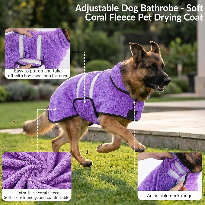 Dog Bathrobe, Super Absorbent for Small to Large Dogs, Light Purple M - Image 4