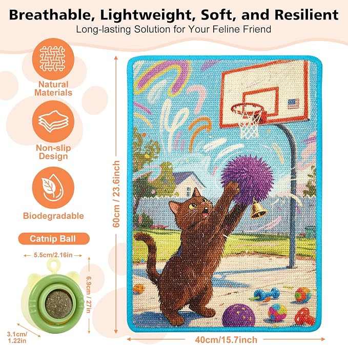 Cat Scratching Mat with Bonus Adhesive Catnip | All-in-One 23.6x15.7 Inch Sisal - Image 2
