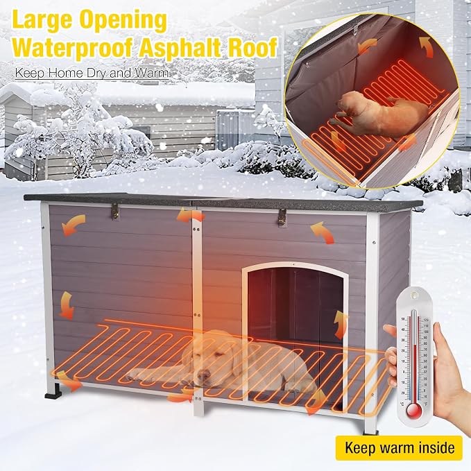 Heated Dog House with Electric Heating Pad Extra Large 59.1" Outdoor & Indoor - Image 5
