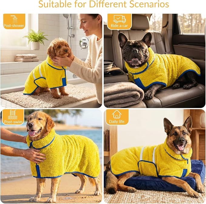 Bienbee Dog Bathrobe, Super Absorbent for Small to Large Dogs, Yellow S - Image 7