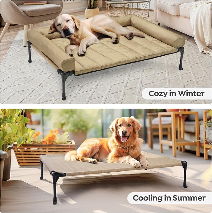 Veehoo Cooling Elevated Dog Bed Add Removable Waterproof Bolster Cushion Mat - Image 5