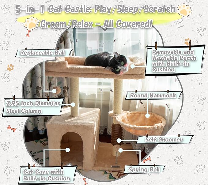 28.4" Small Cat Tree Tower, Cat Scratching Post - Image 2