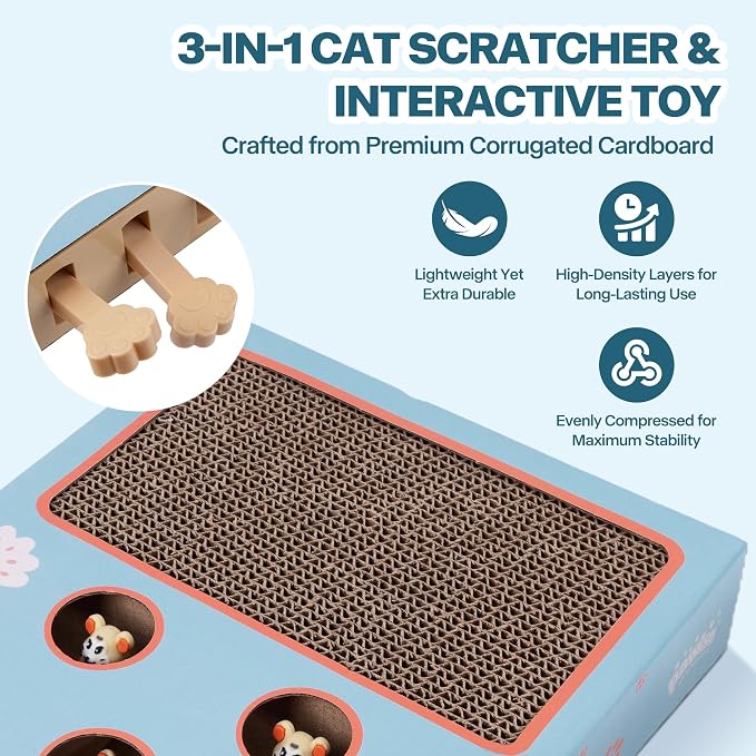 PAWISE 3-in-1 Interactive Cat Toy, Whack-A-Mole Cat Puzzle & Cat Scratching - Image 6