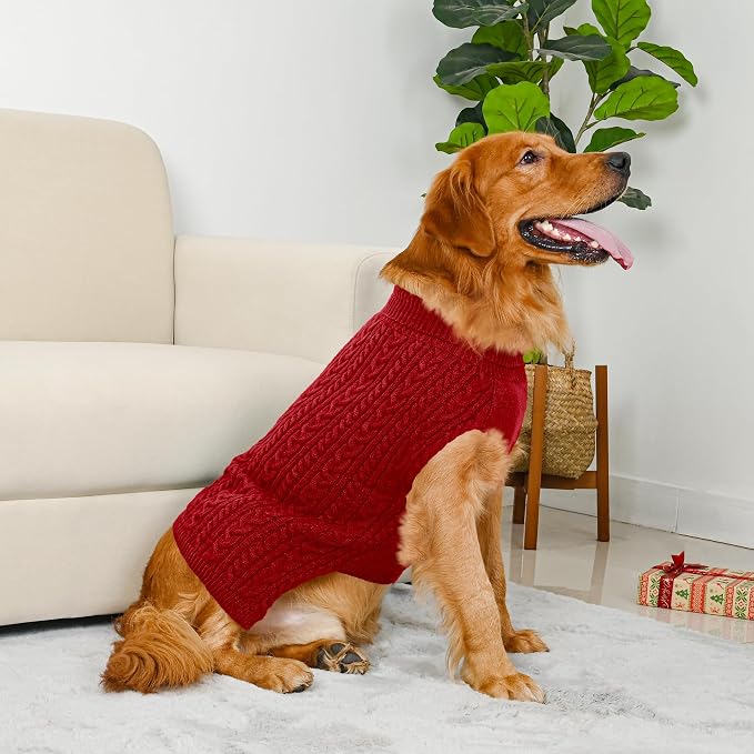 2 Pack Dog Sweaters for Large Dogs Winter Turtleneck Pullover Cable Knit Fleece - Image 5